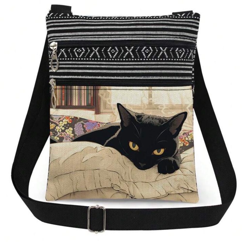 🐈‍⬛Cozy Black Cat Graphic Adjustable Crossbody Bag!